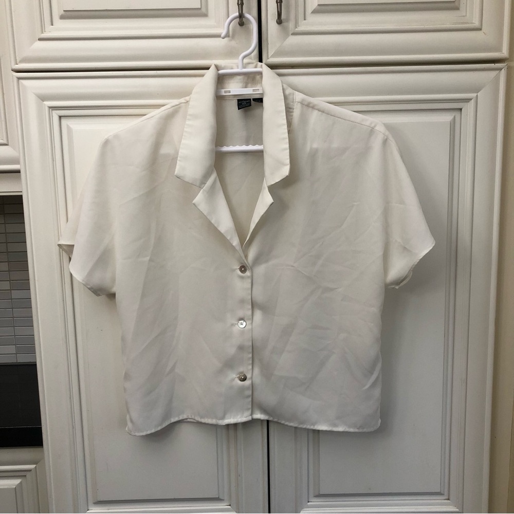 Icone recycled fibres ladies s/s cropped button blouse